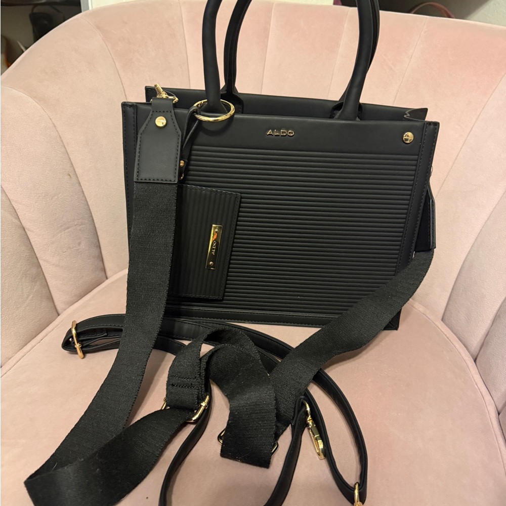 ALDO Black Satchel with Gold Accents